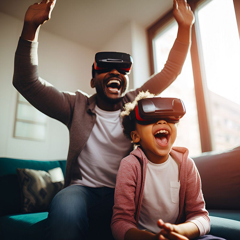 Excited father and daughter video gaming