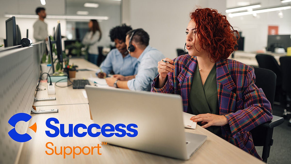 Calix Success Support logo over customer support representatives working