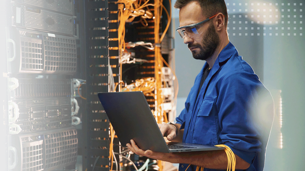 A network engineer working on a broadband network server