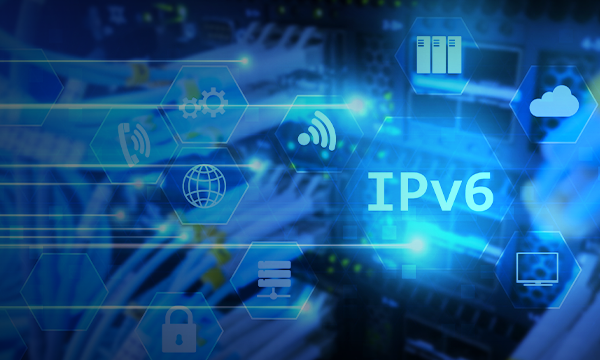 Ipv6 network technology concept on server room background