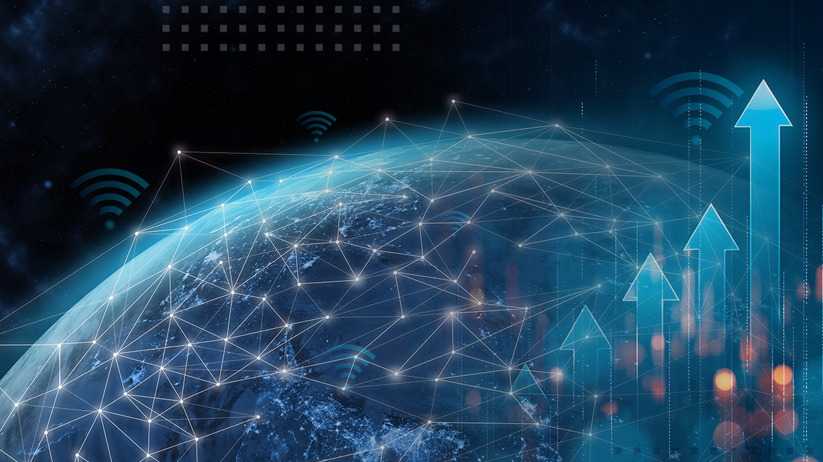 global network telecommunication and internet connection with wifi network symbols