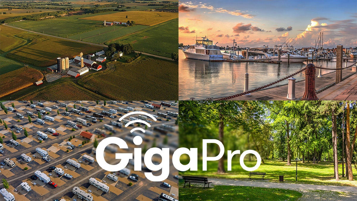 GigaPro logo over outdoor settings