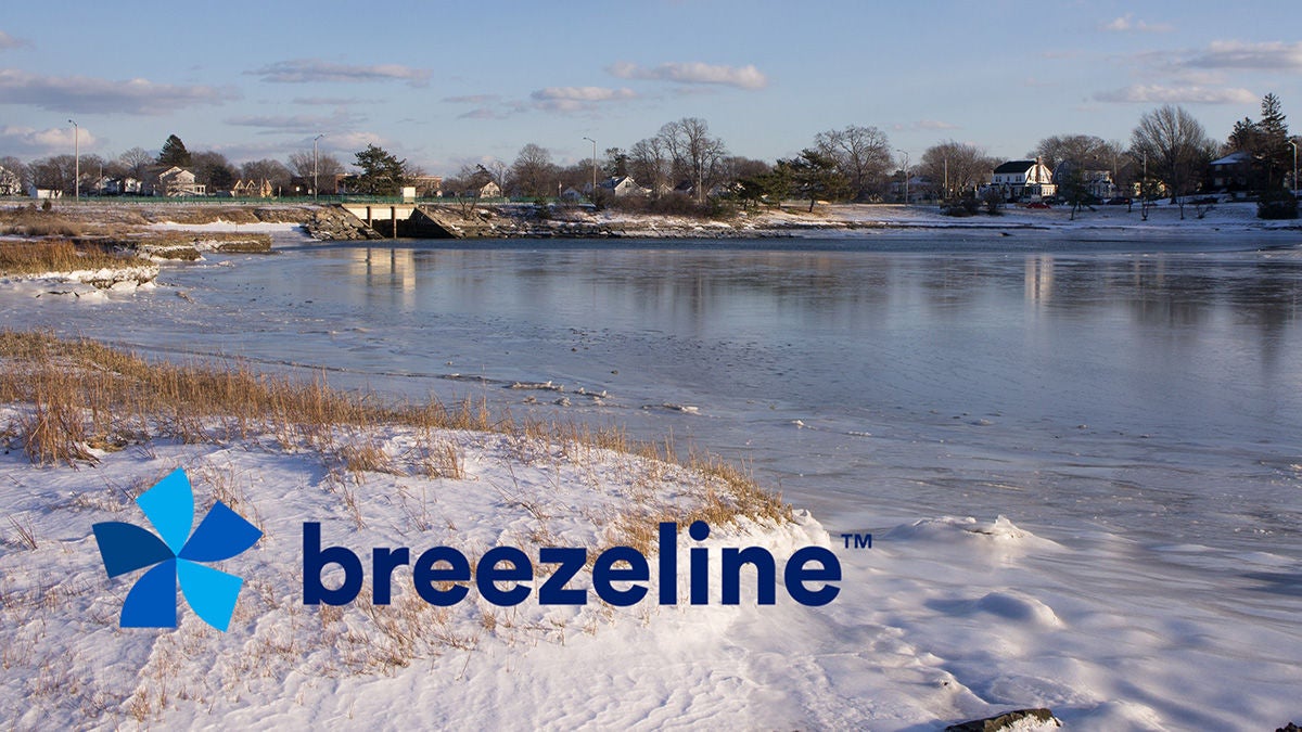 Breezeline logo over pond scene