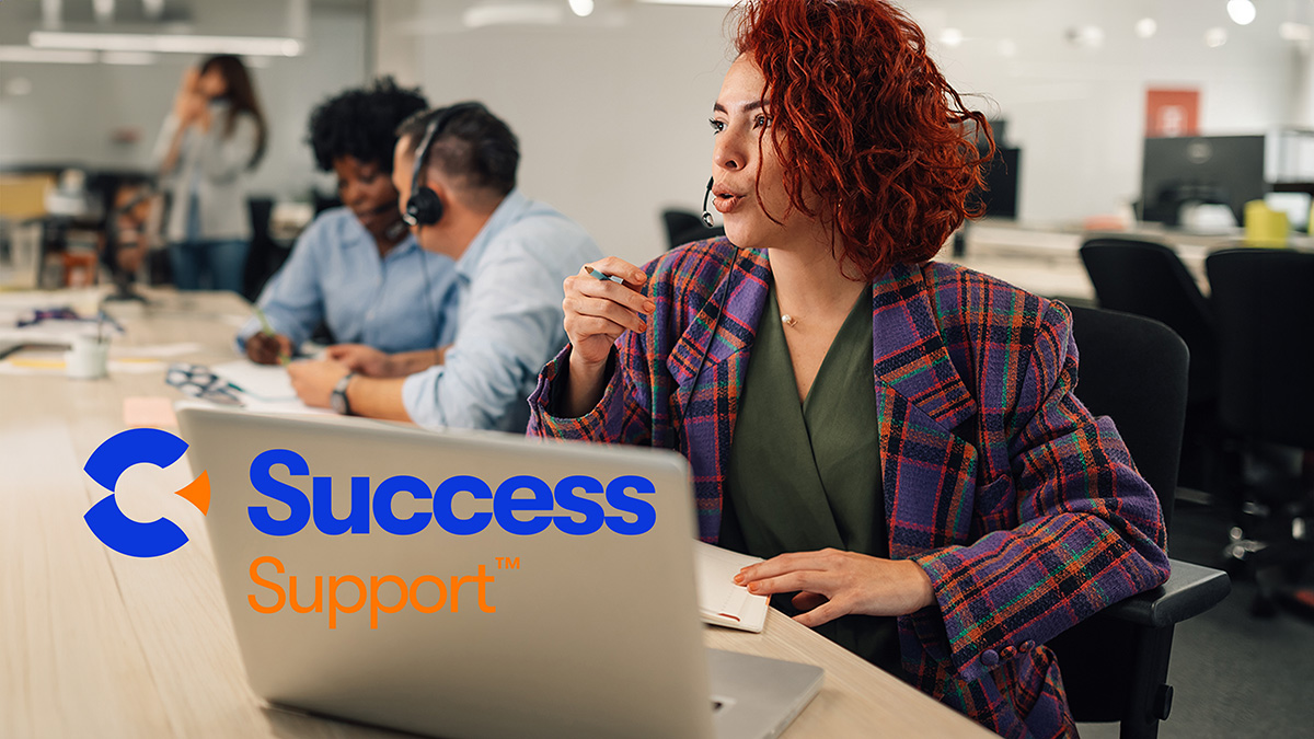 Calix Success Support logo over customer support representatives working