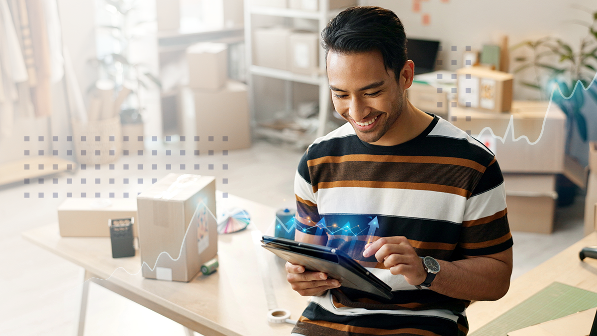 Excited business owner celebrating online store purchase orders